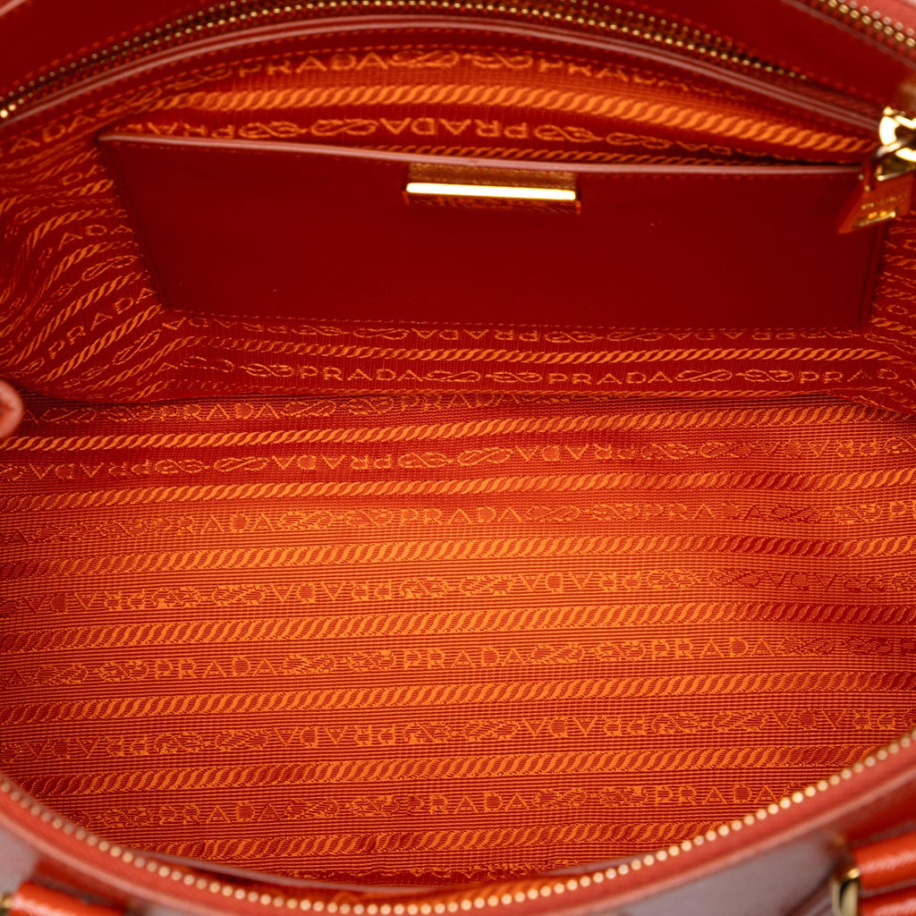 Prada Medium Saffiano Vernice Galleria Double Zip Satchel
