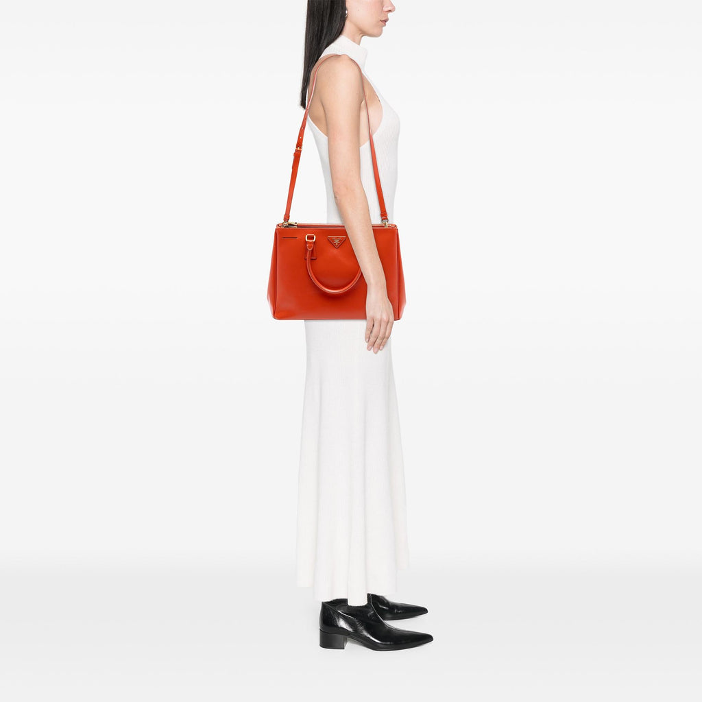 Prada Medium Saffiano Vernice Galleria Double Zip Satchel