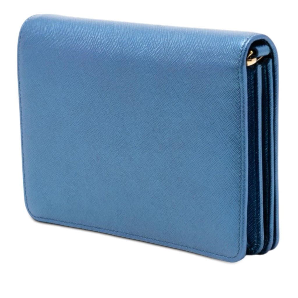 Prada Metallic Saffiano Lux Monochrome Wallet on Chain