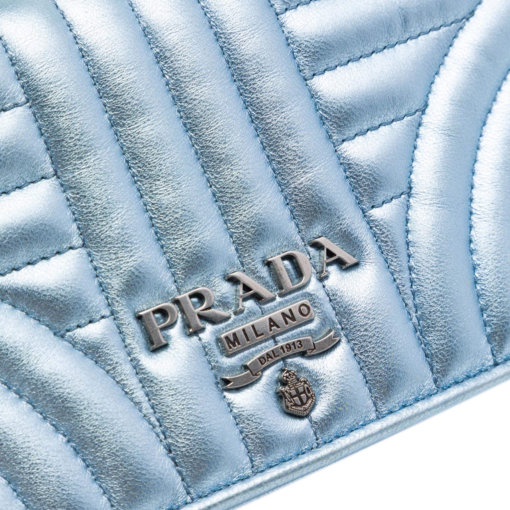 Prada Metallic Soft Calf Impunture Diagramme Wallet on Chain