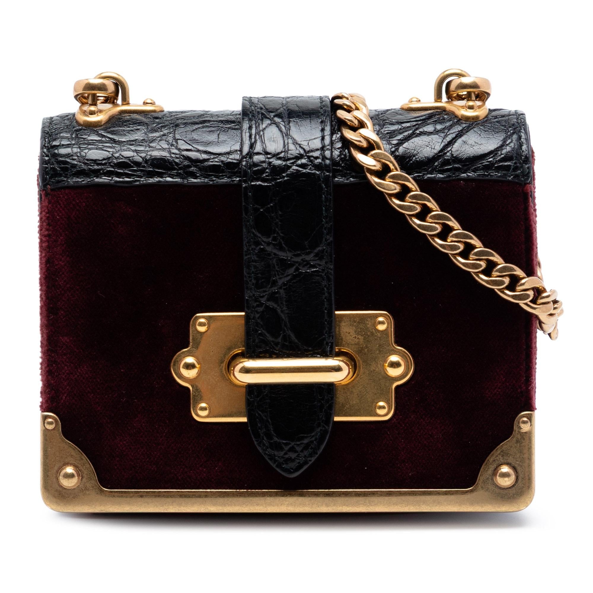 Prada Micro Croc Embossed Leather Trimmed Velluto Cahier Crossbody