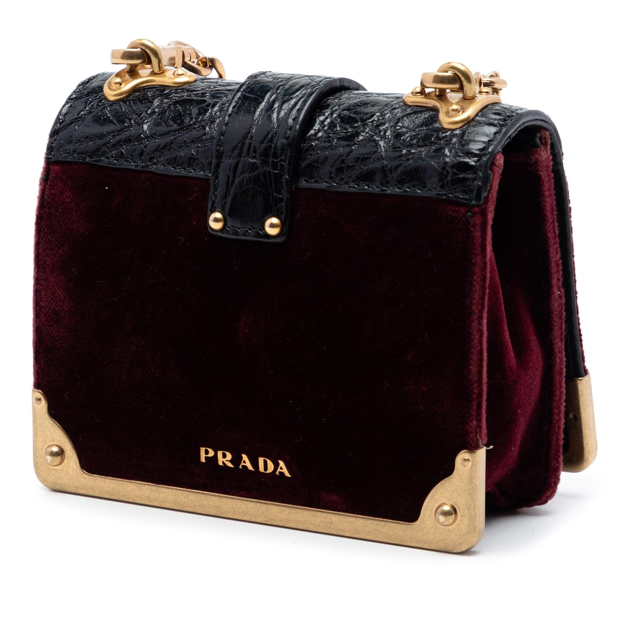 Prada Micro Croc Embossed Leather Trimmed Velluto Cahier Crossbody