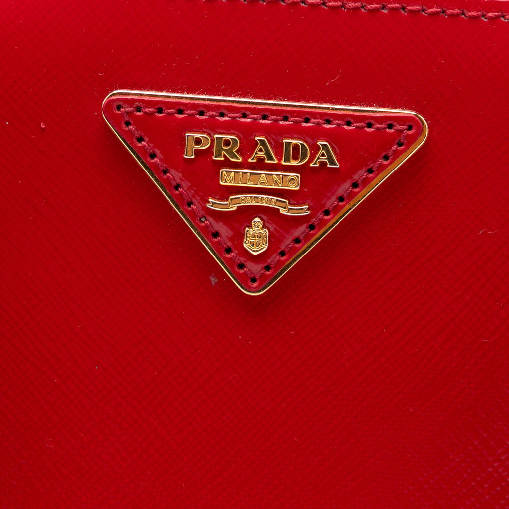 Prada Mini Saffiano Vernice Galleria Double Zip Satchel