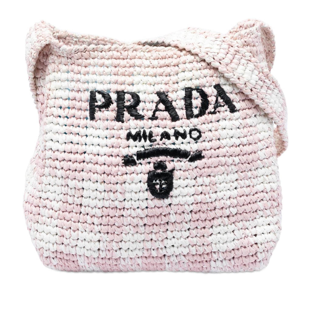 Prada Raffia Effect Crochet Embroidered Logo Crossbody