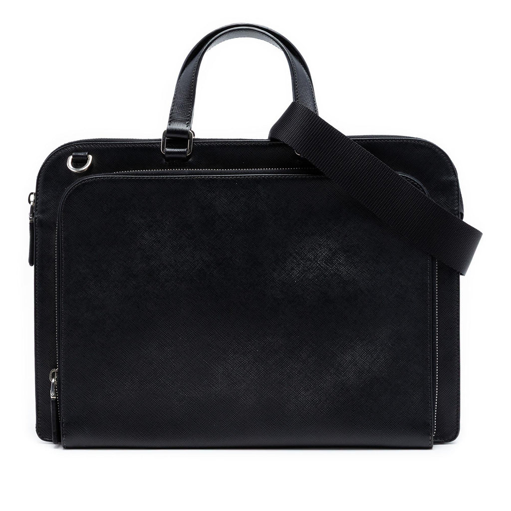 Prada Saffiano Cuir Travel Front Zip Pocket Briefcase