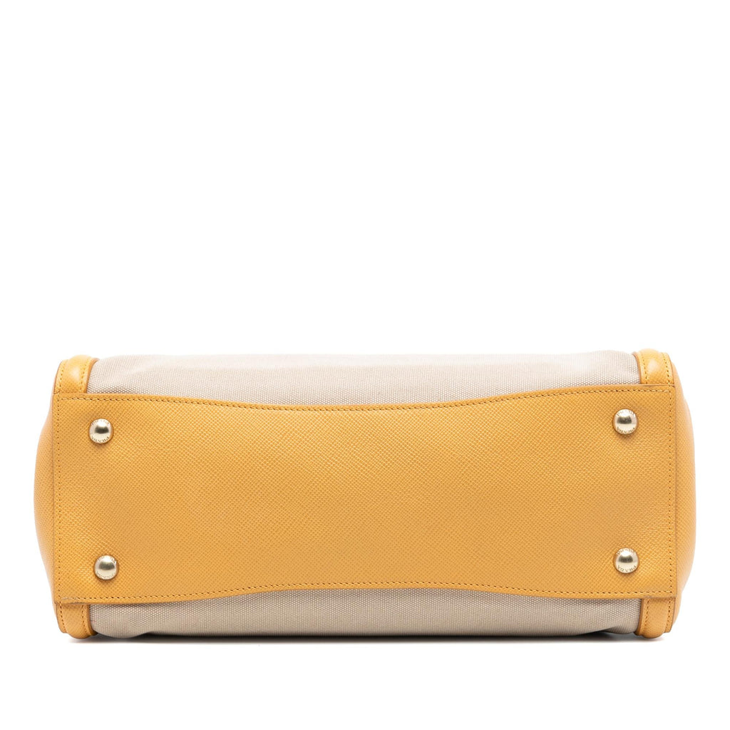 Prada Saffiano Cuir Trimmed Canapa Satchel
