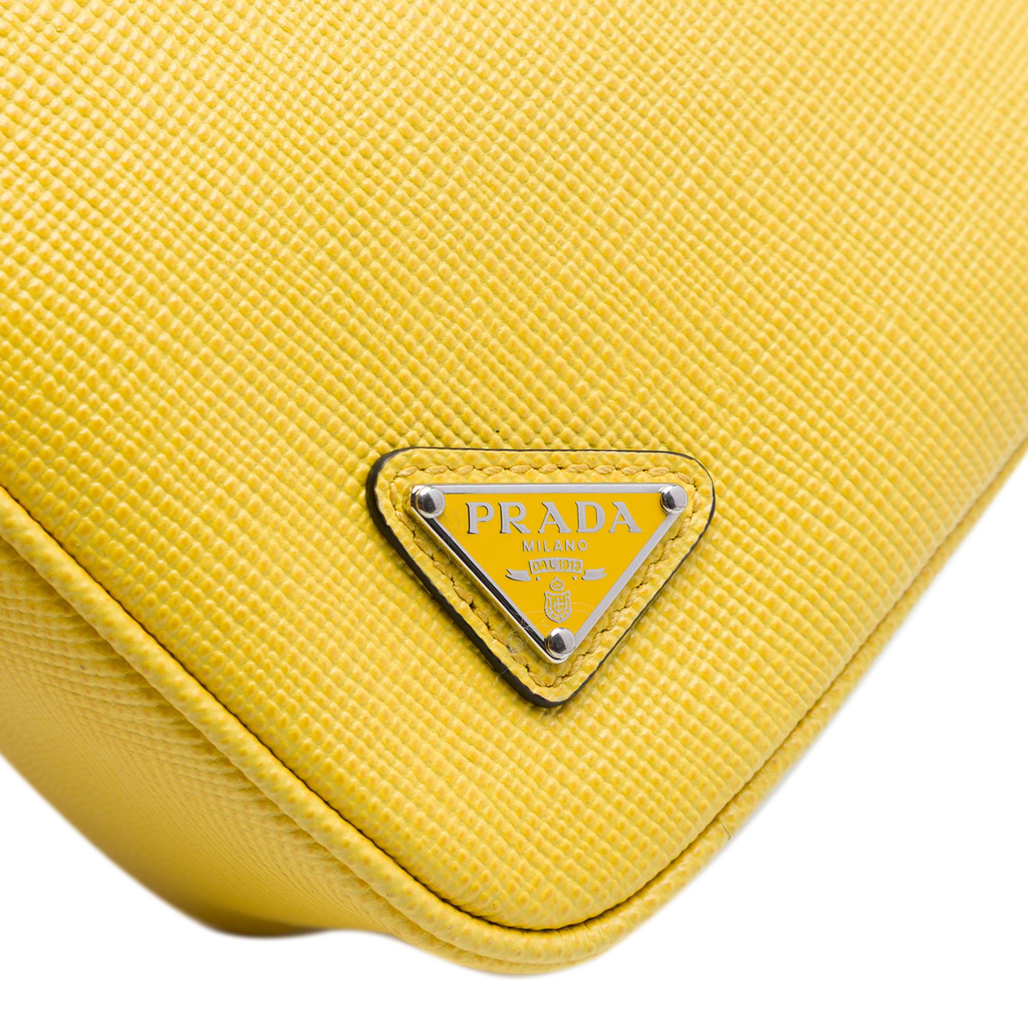 Prada Saffiano Logo Embossed Triangle Wristlet Pouch