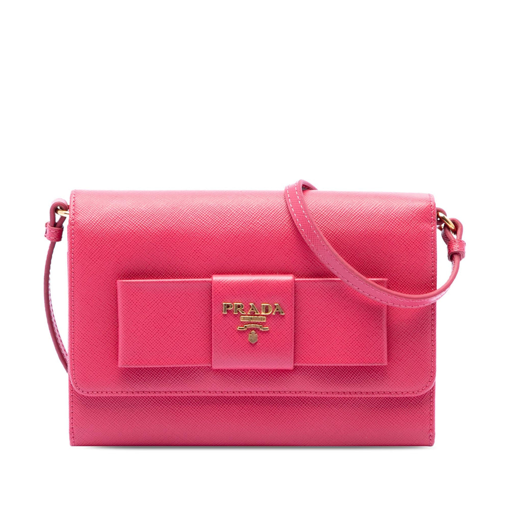 Prada Saffiano Lux Bow Wallet On Strap