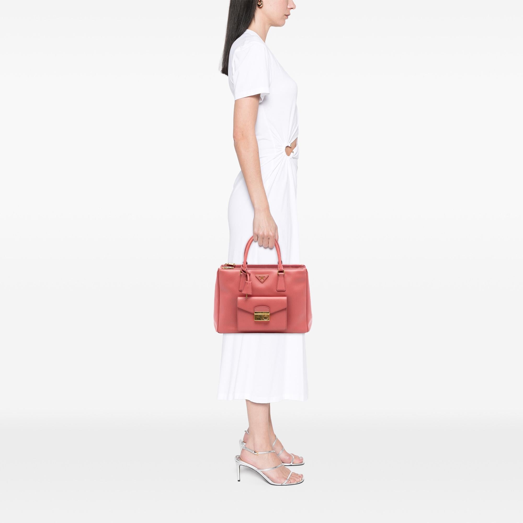 Prada Saffiano Lux Galleria Double Zip Front Pocket Satchel