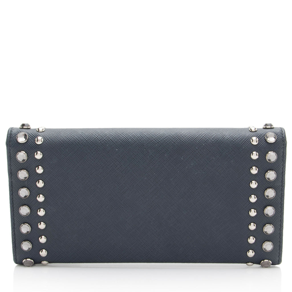 Prada Saffiano Studded Crystal Continental Wallet