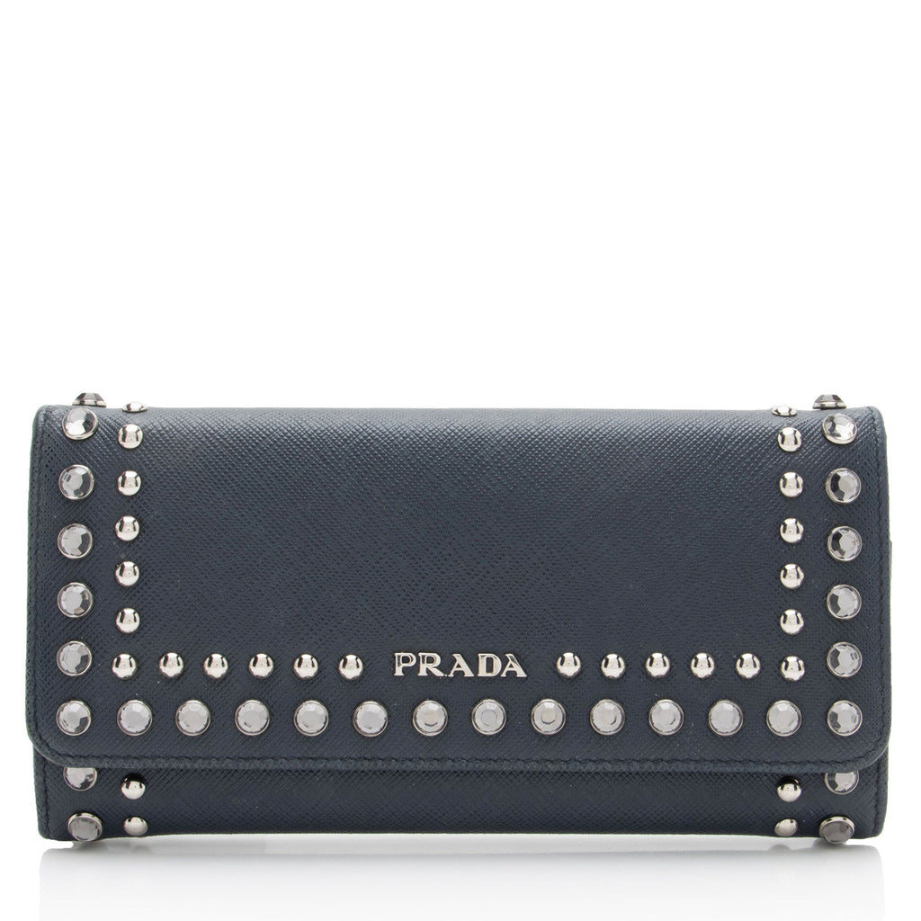 Prada Saffiano Studded Crystal Continental Wallet