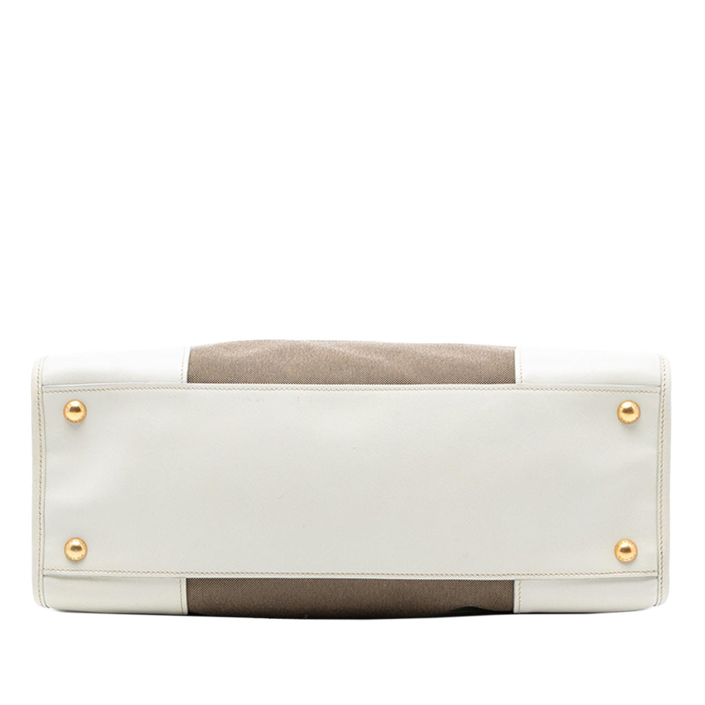 Prada Saffiano Trimmed Canvas Canapa Logo Double Zip Satchel
