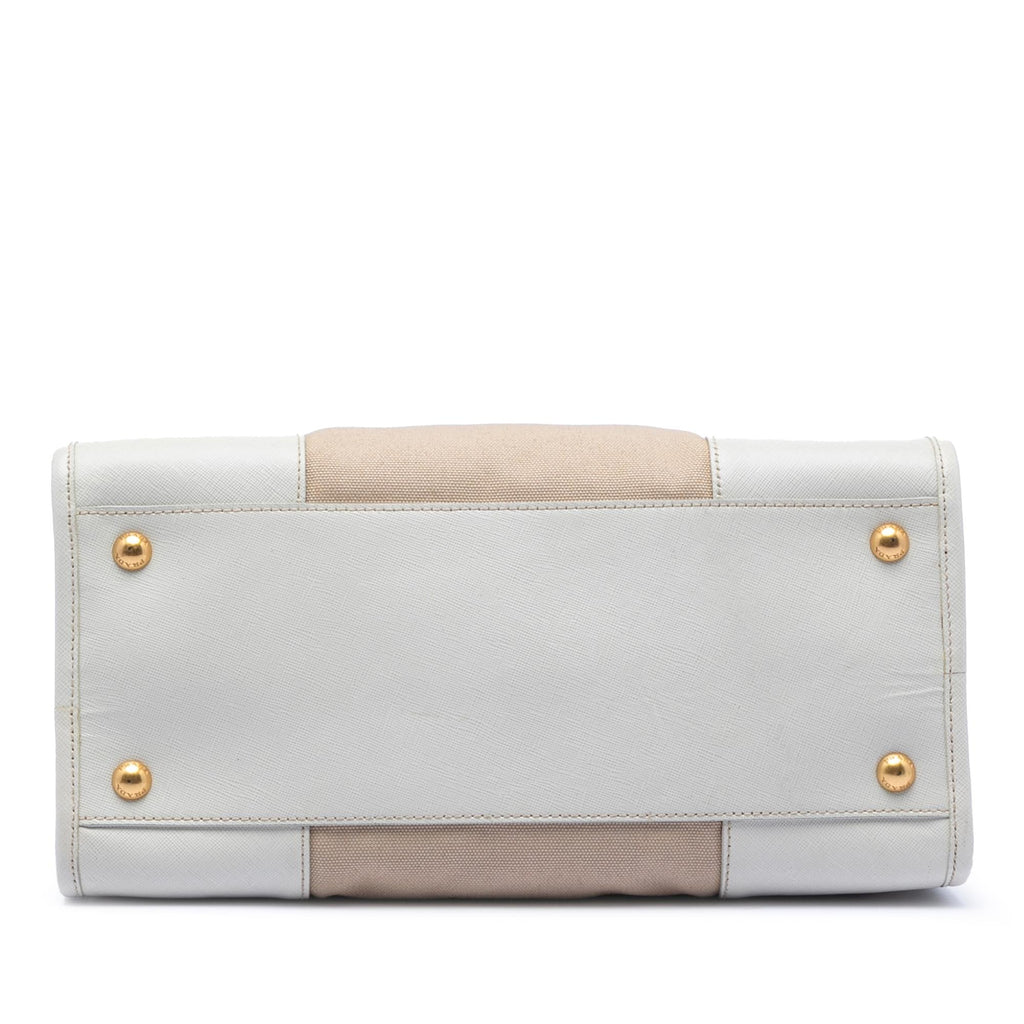 Prada Saffiano Trimmed Canvas Canapa Satchel