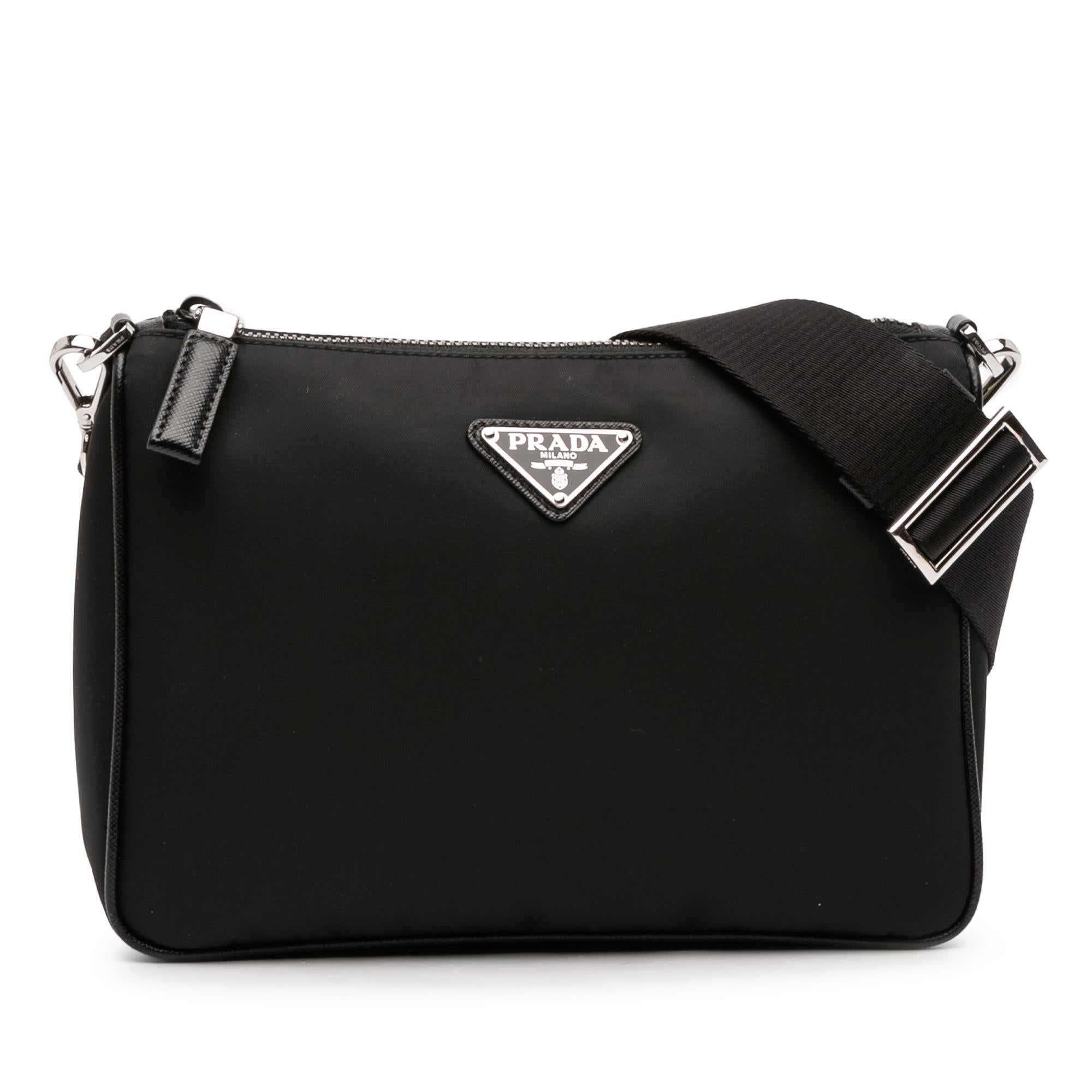 Prada Saffiano Trimmed Re Nylon Zip Top Crossbody