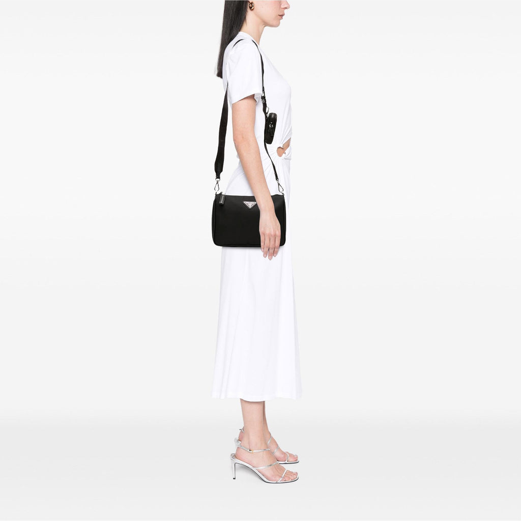 Prada Saffiano Trimmed Re Nylon Zip Top Crossbody