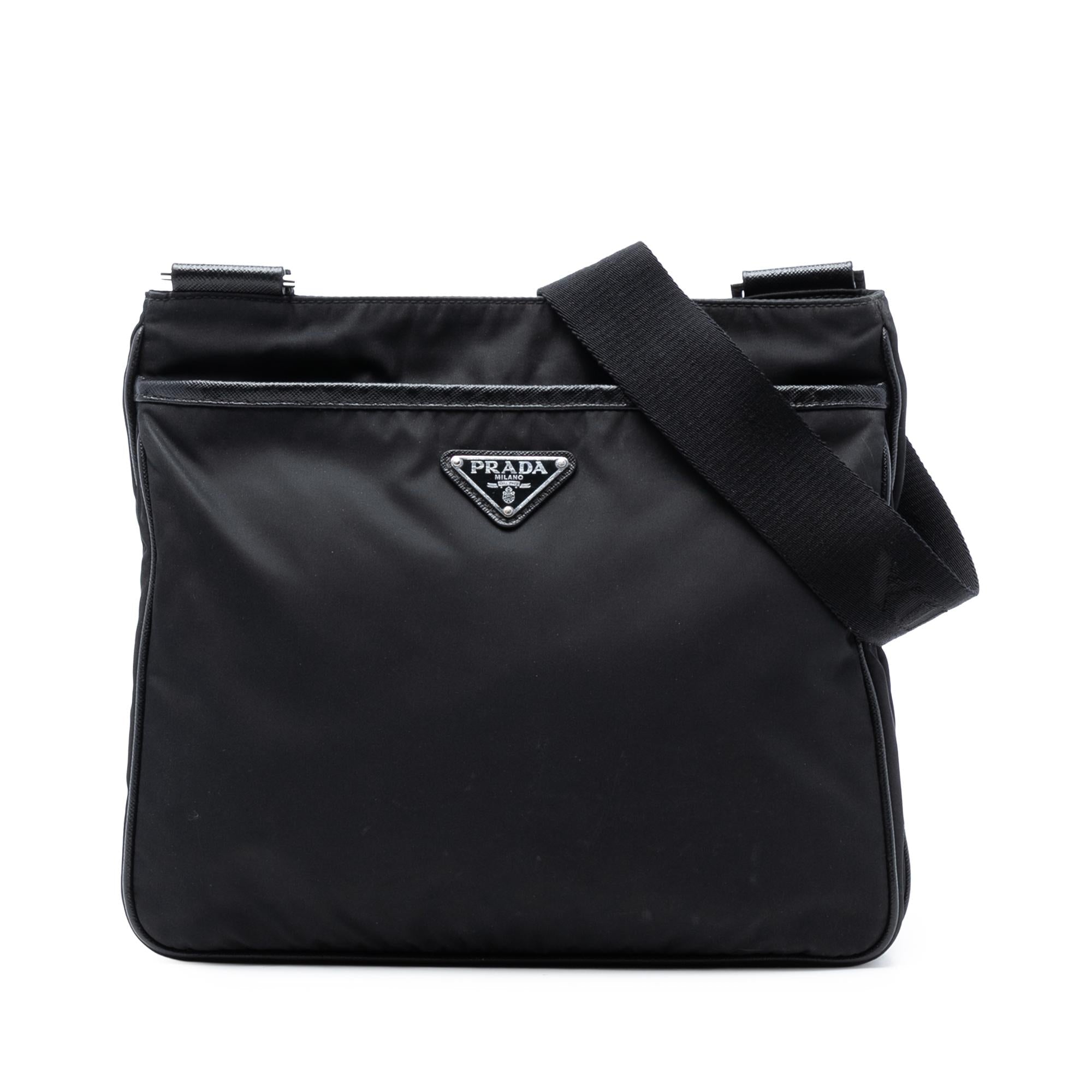 Prada Saffiano Trimmed Re Nylon Zip Top Crossbody