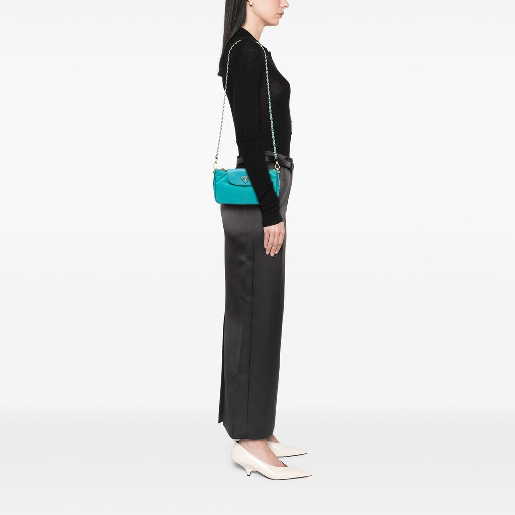 Prada Saffiano Trimmed Tessuto Chain Crossbody