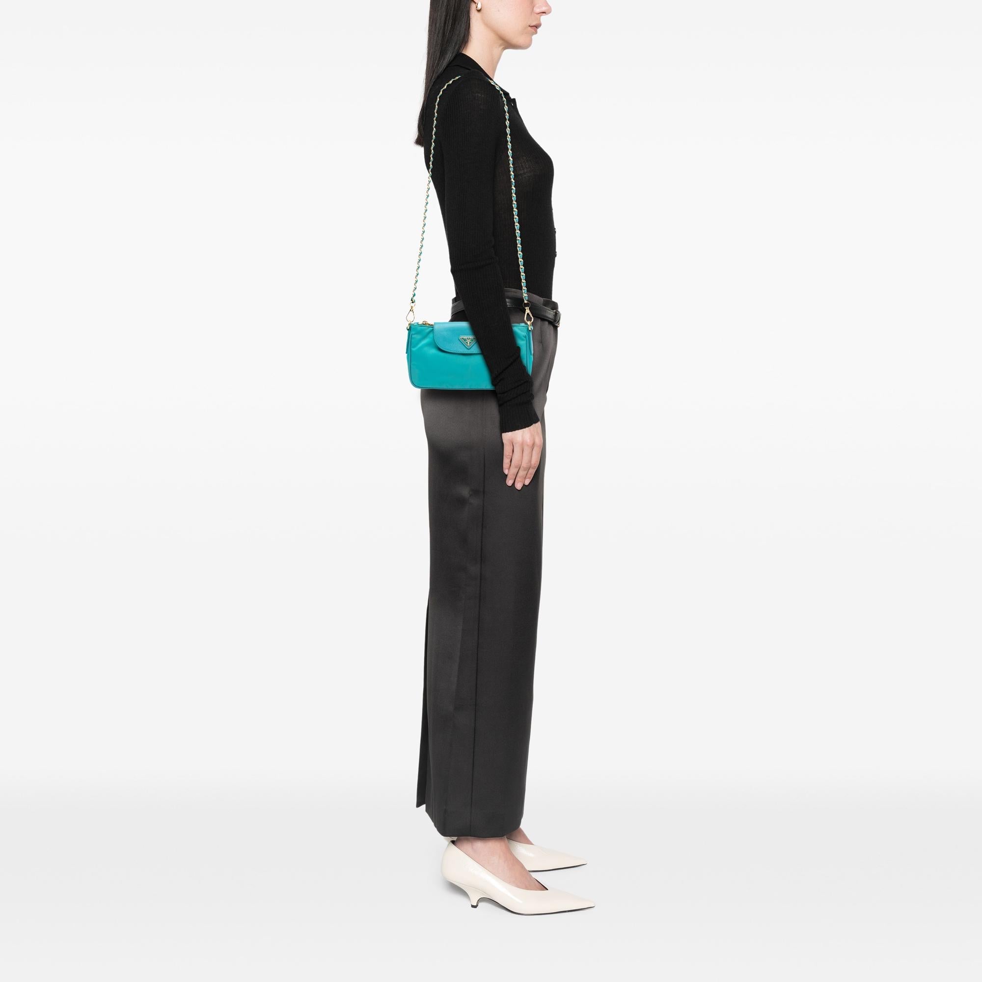 Prada Saffiano Trimmed Tessuto Chain Crossbody