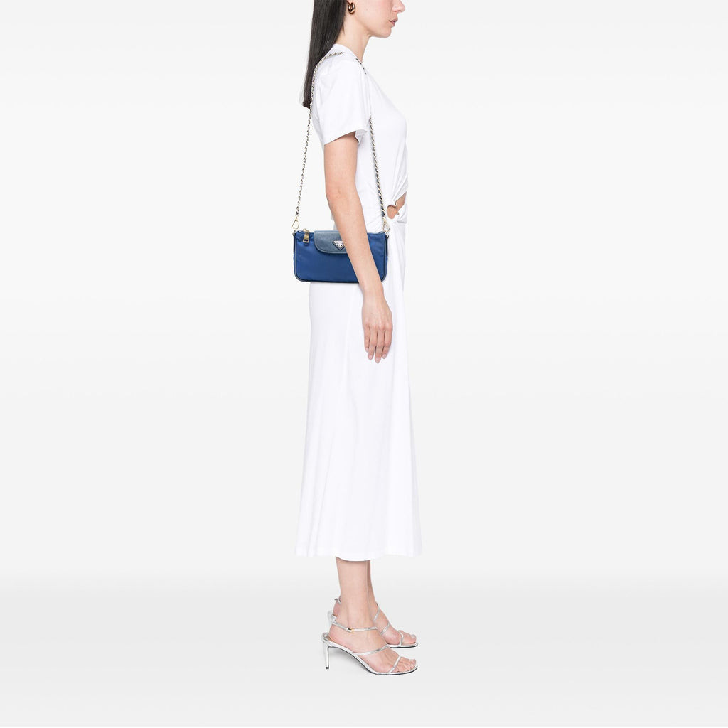 Prada Saffiano Trimmed Tessuto Chain Crossbody