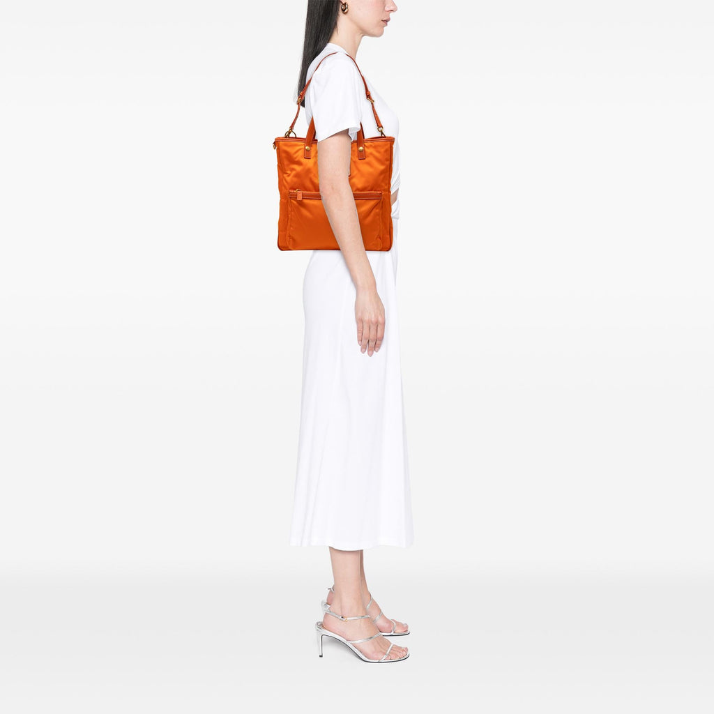 Prada Saffiano Trimmed Tessuto Logo Oro Satchel
