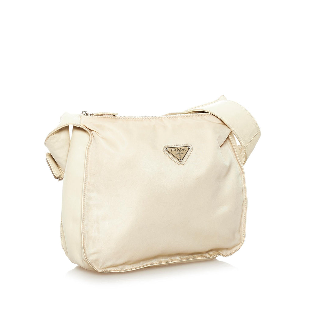 Prada Saffiano Trimmed Tessuto Shoulder Bag (SHG-32896)