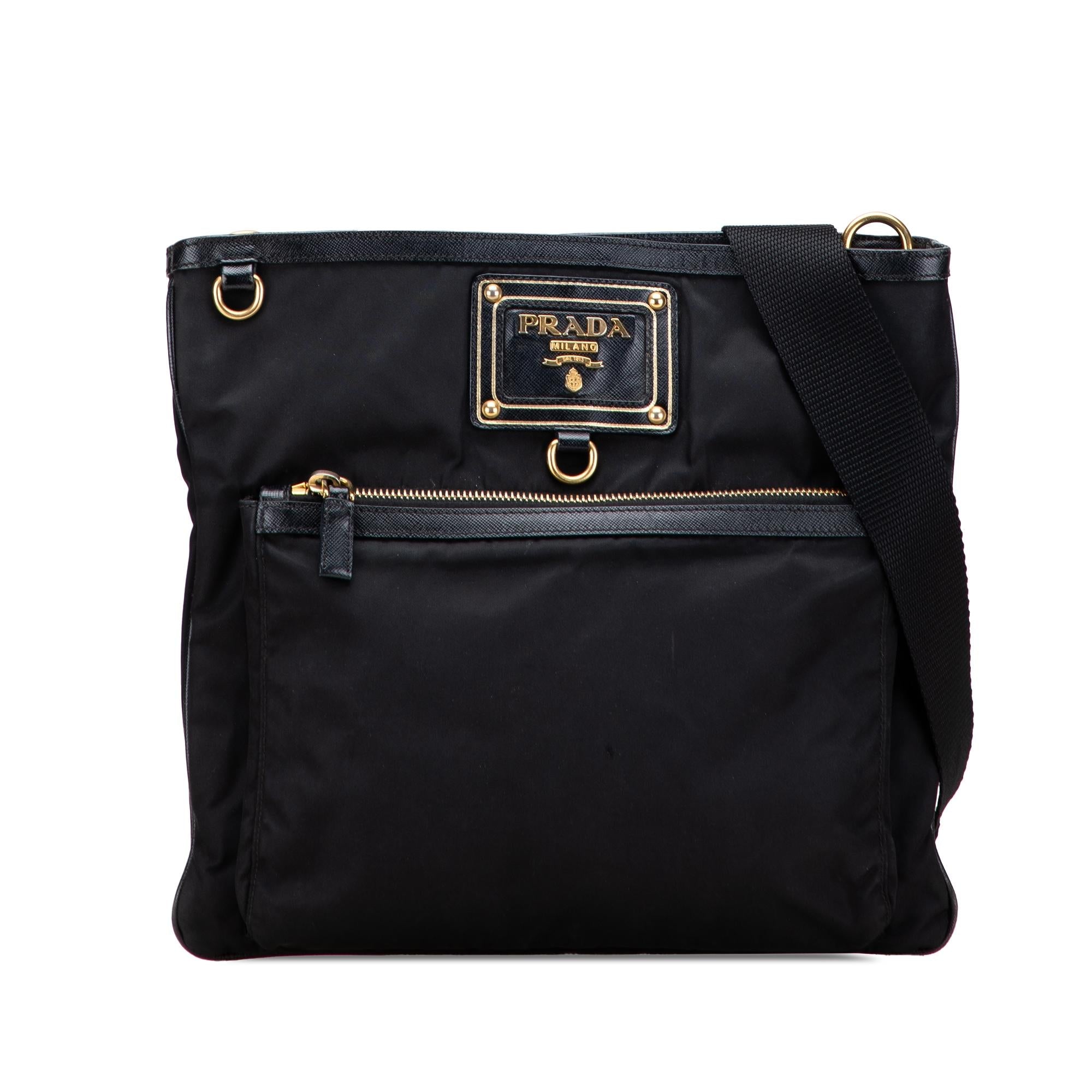 Prada Saffiano Trimmed Tessuto Snap Crossbody