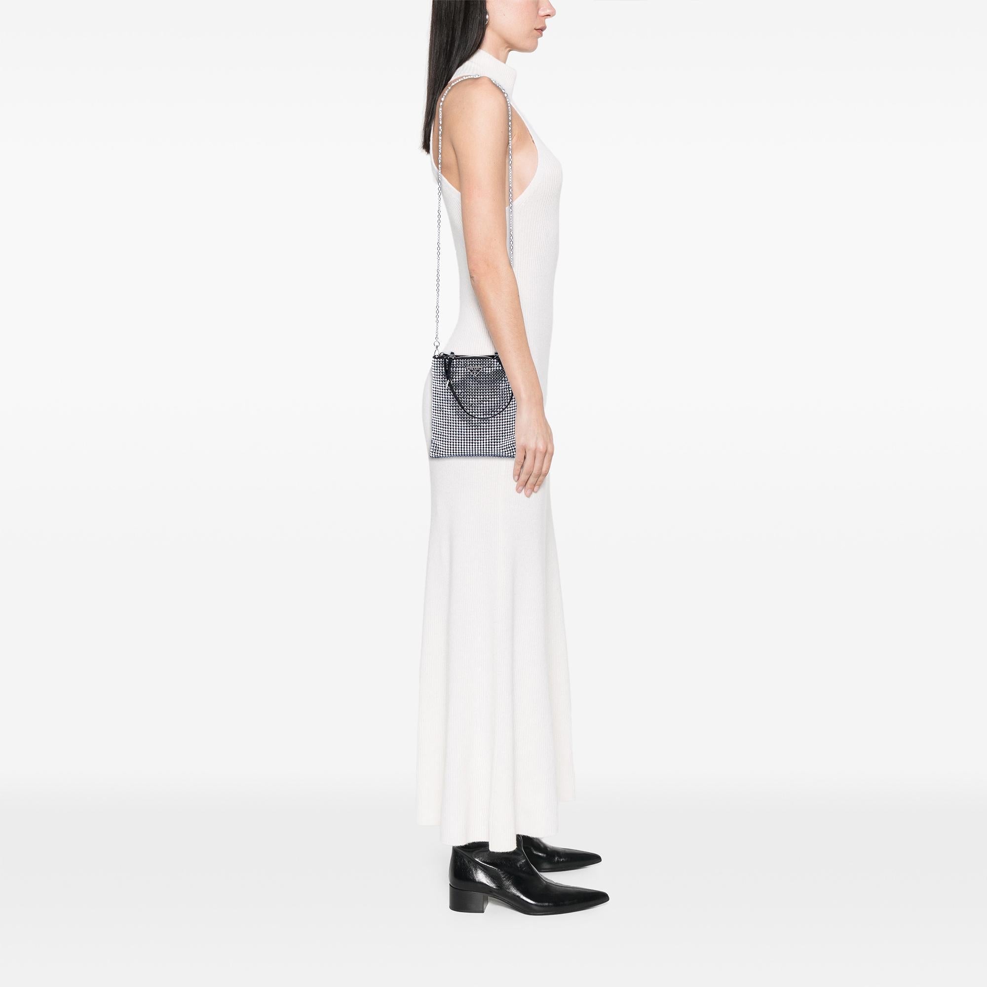 Prada Satin Crystal Embellished Chain Flat Tote
