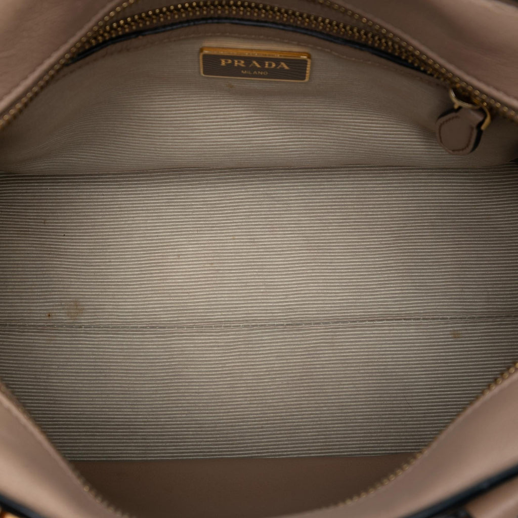 Prada Small City Calf Trimmed Saffiano Top Handle Bag
