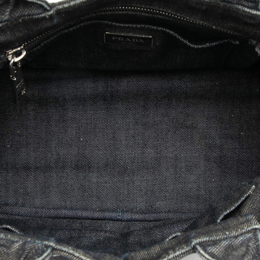 Prada Small Denim Canapa Bijoux and Grommet Satchel