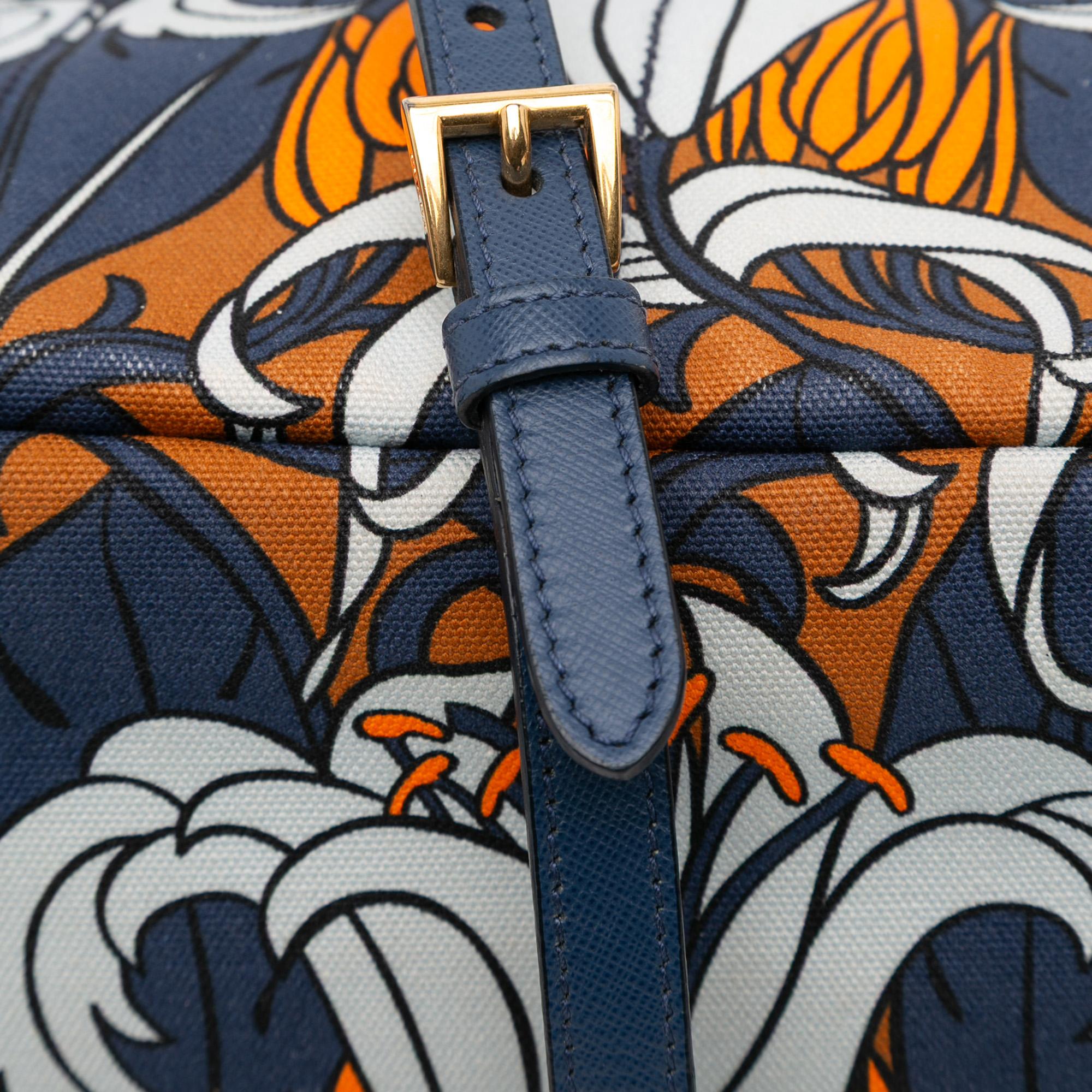 Prada Small Floral Printed Canvas Canapa Satchel