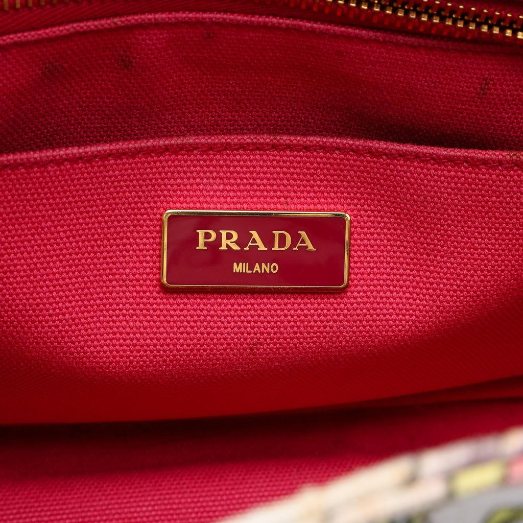 Prada Small Floral Printed Canvas Canapa Satchel