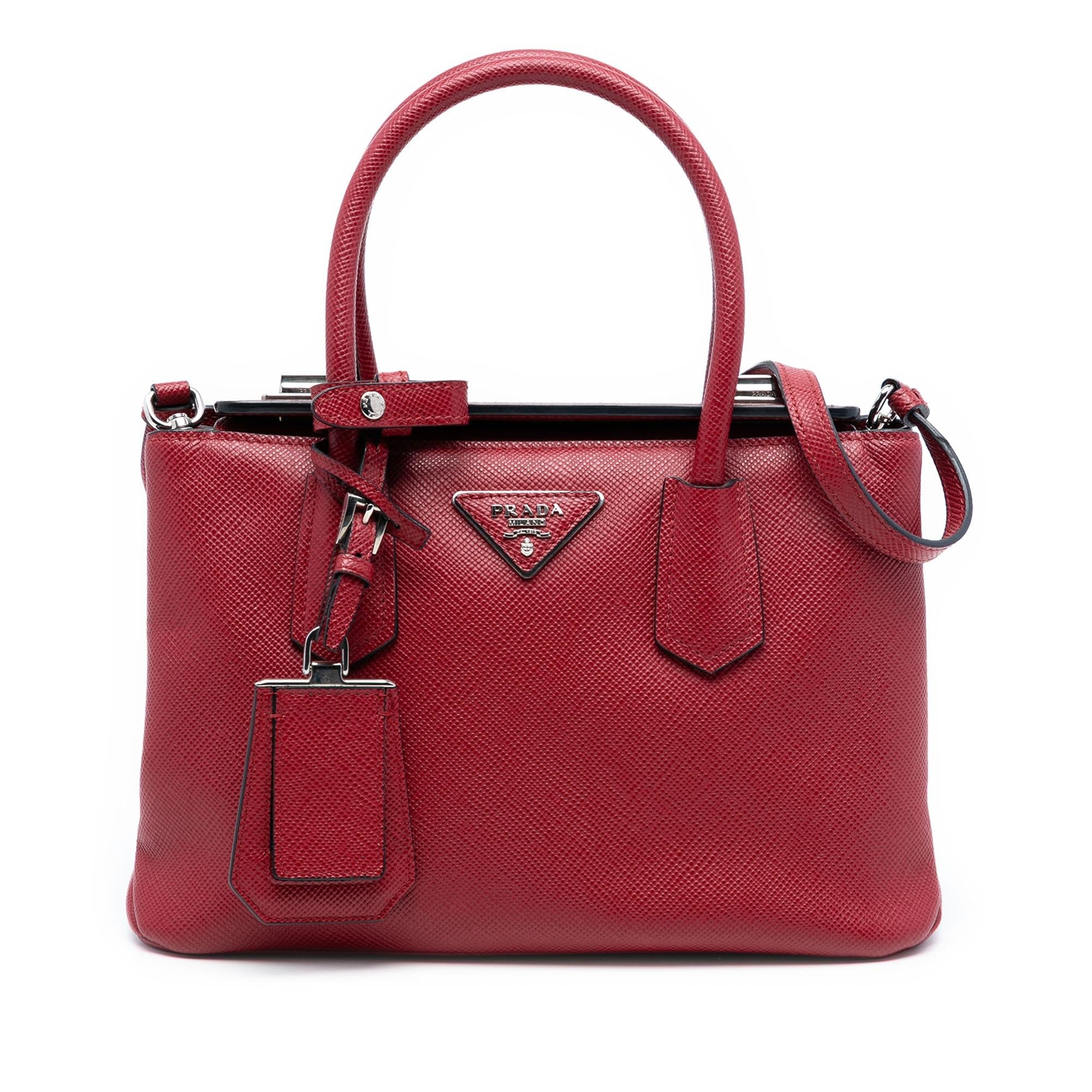 Prada Small Saffiano Cuir Turnlock Twin Satchel