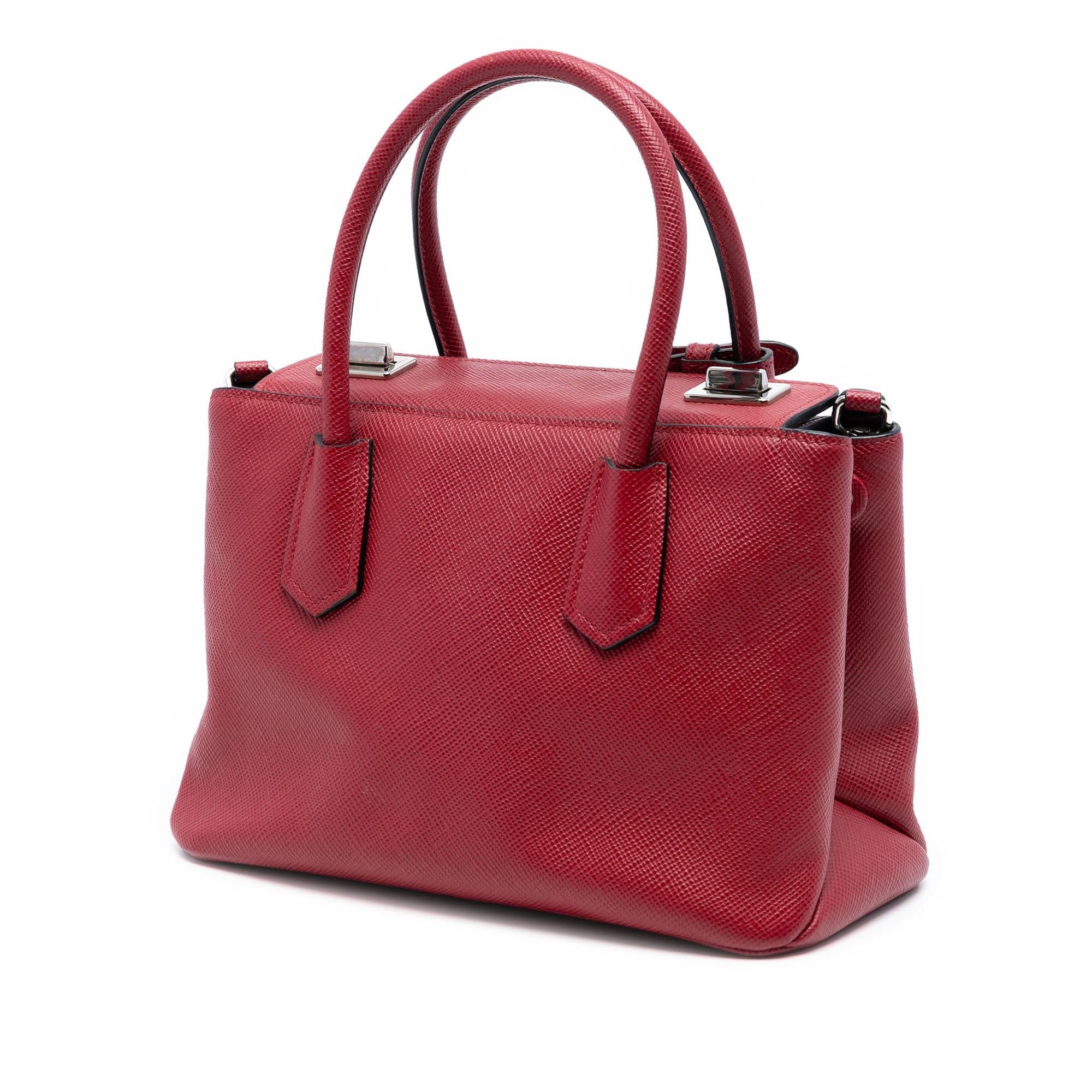 Prada Small Saffiano Cuir Turnlock Twin Satchel