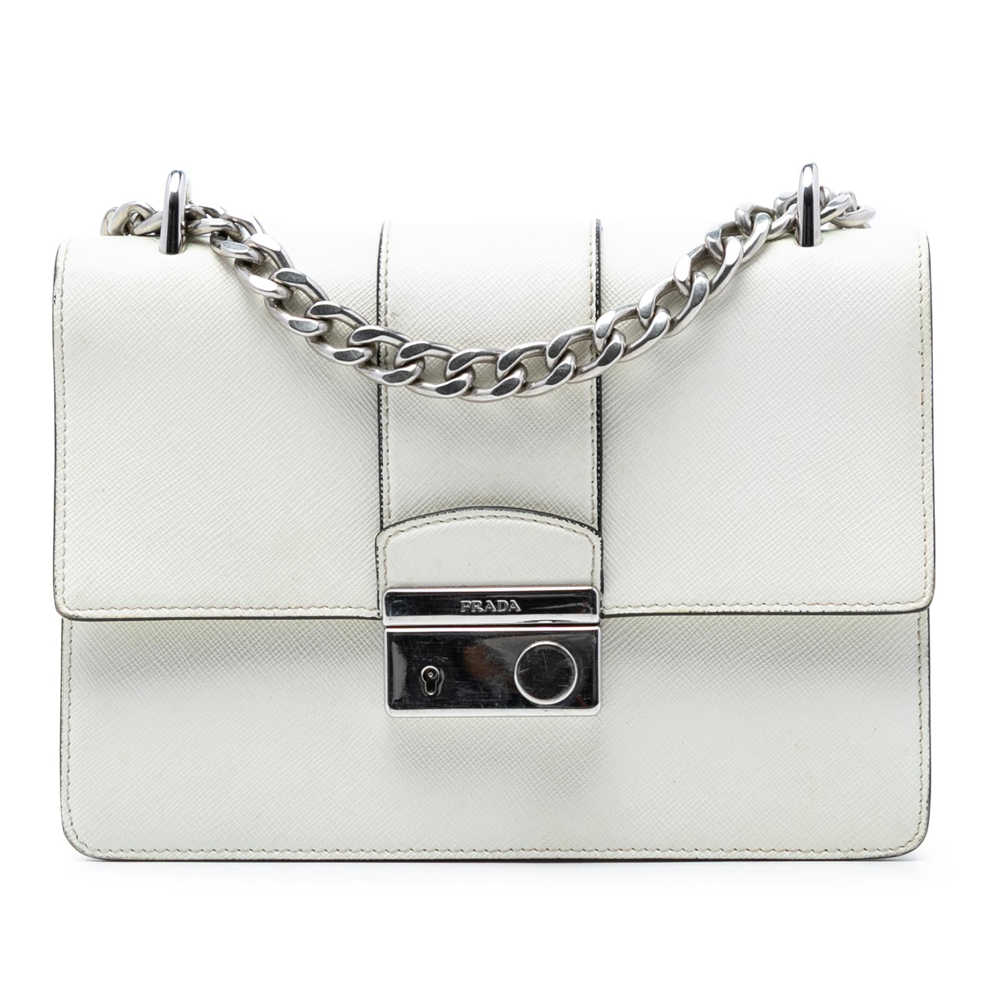Prada Small Saffiano Sound Lock Chain Crossbody
