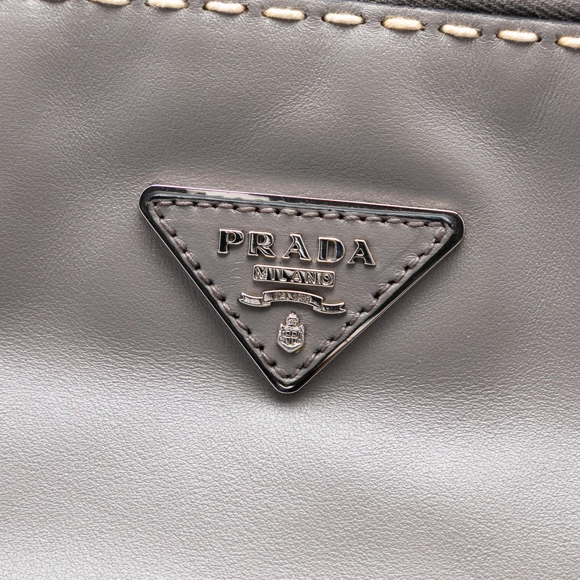 Prada Smooth Calfskin Hand Stitched Double Handle Satchel
