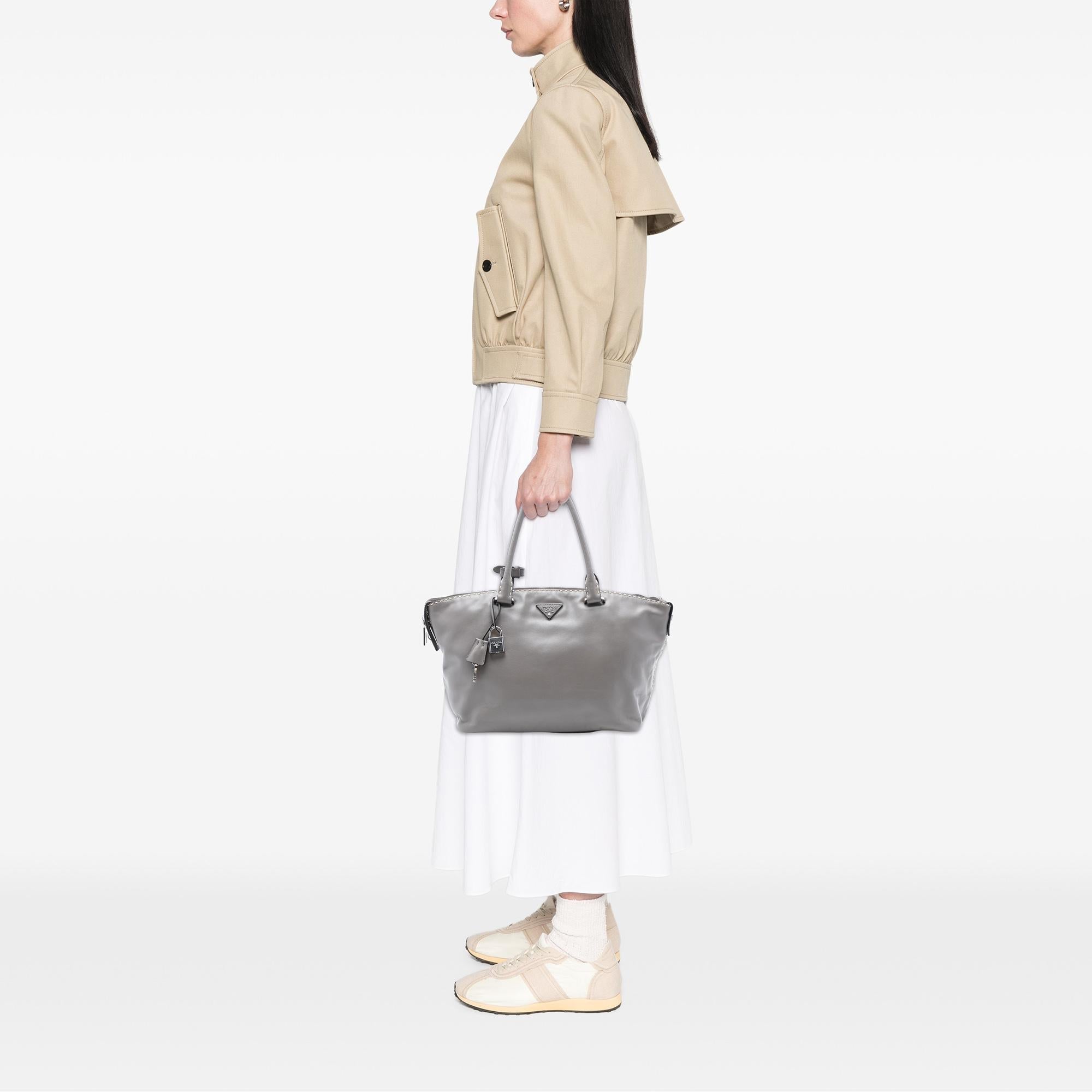Prada Smooth Calfskin Hand Stitched Double Handle Satchel