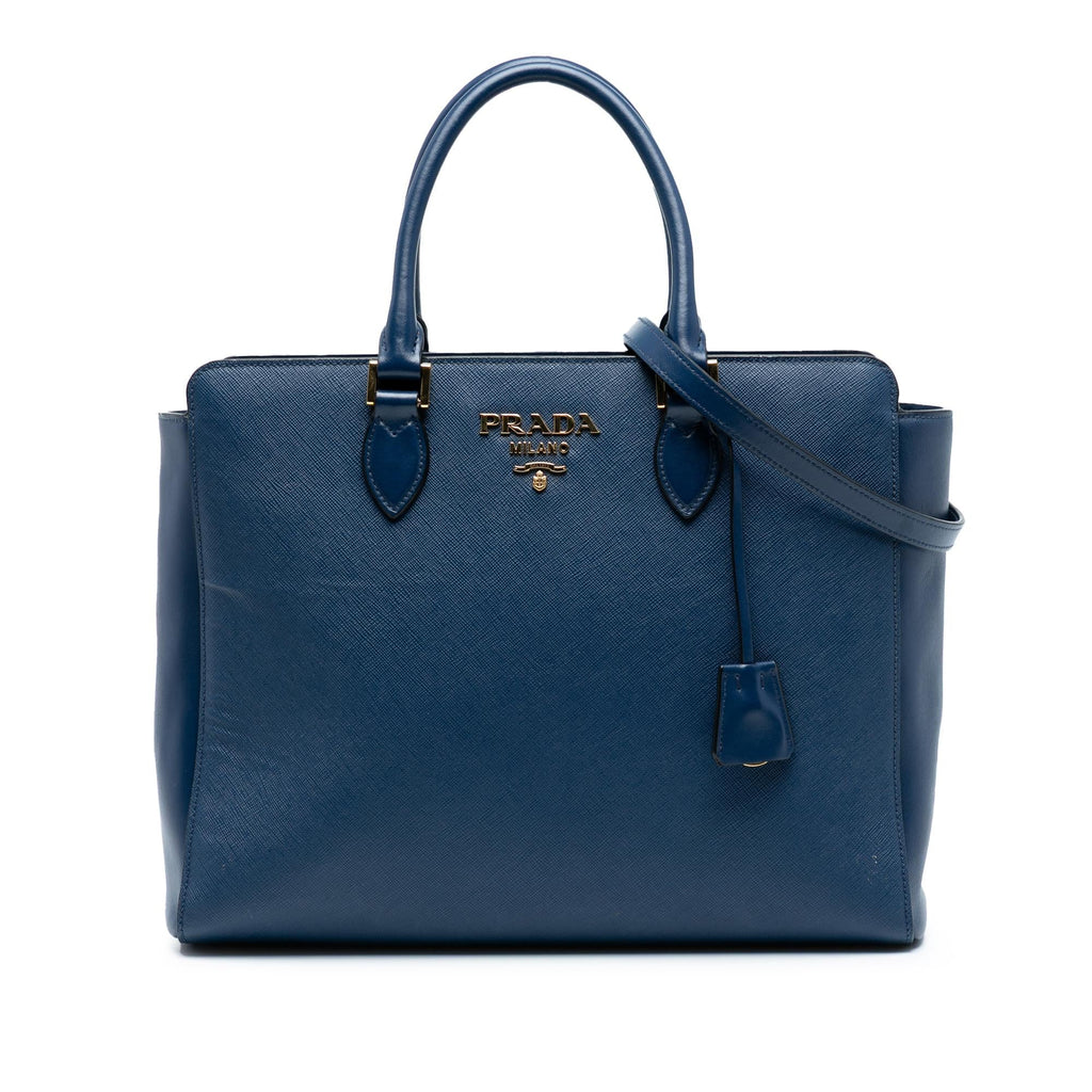 Prada Soft Calf Trimmed Saffiano Zippered Convertible Tote