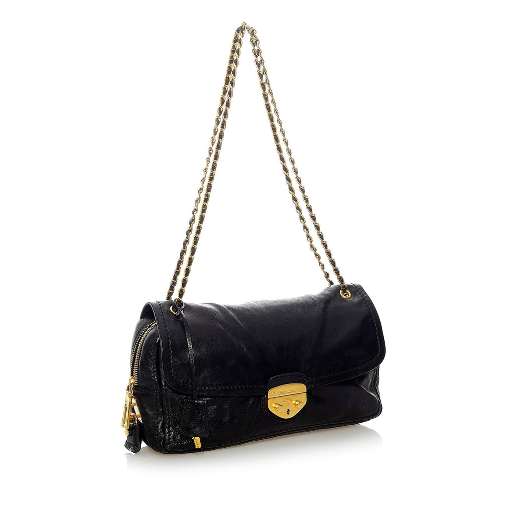 Prada Sound Lock Leather Chain Shoulder Bag (SHG-33005)