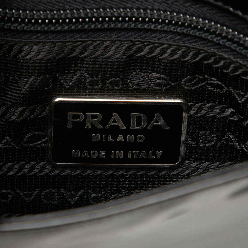 Prada Spazzolato Flower Embroidered Top Handle Bag