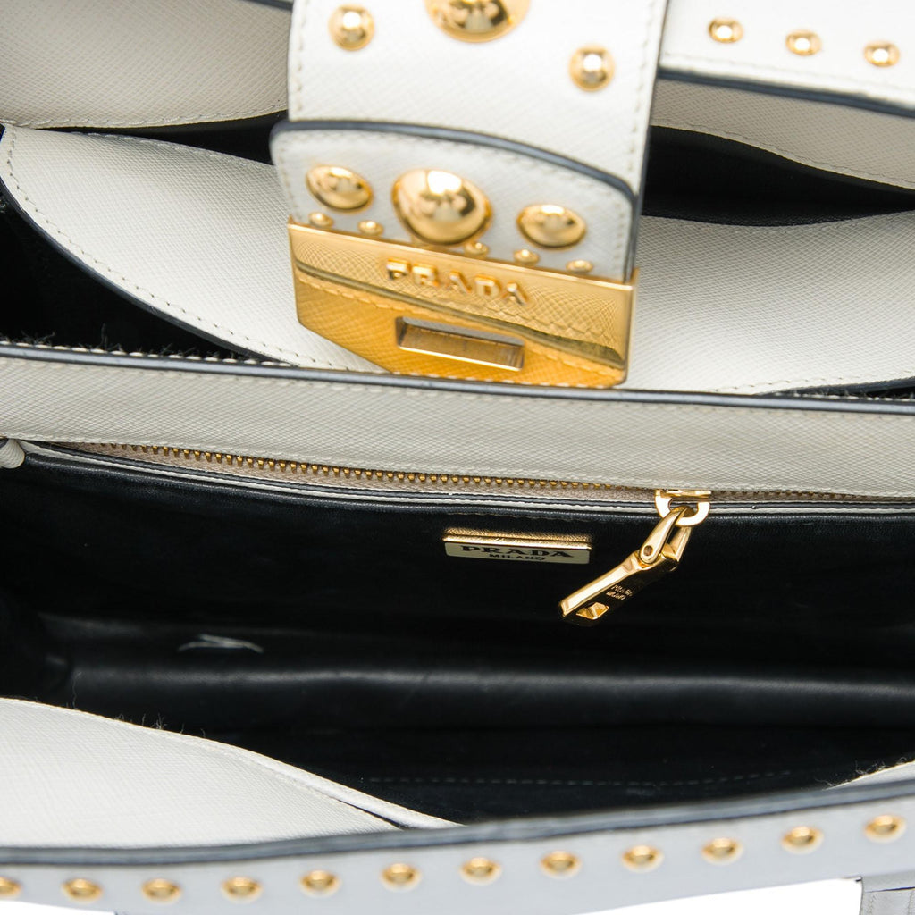 Prada Studded Saffiano Turnlock Handbag