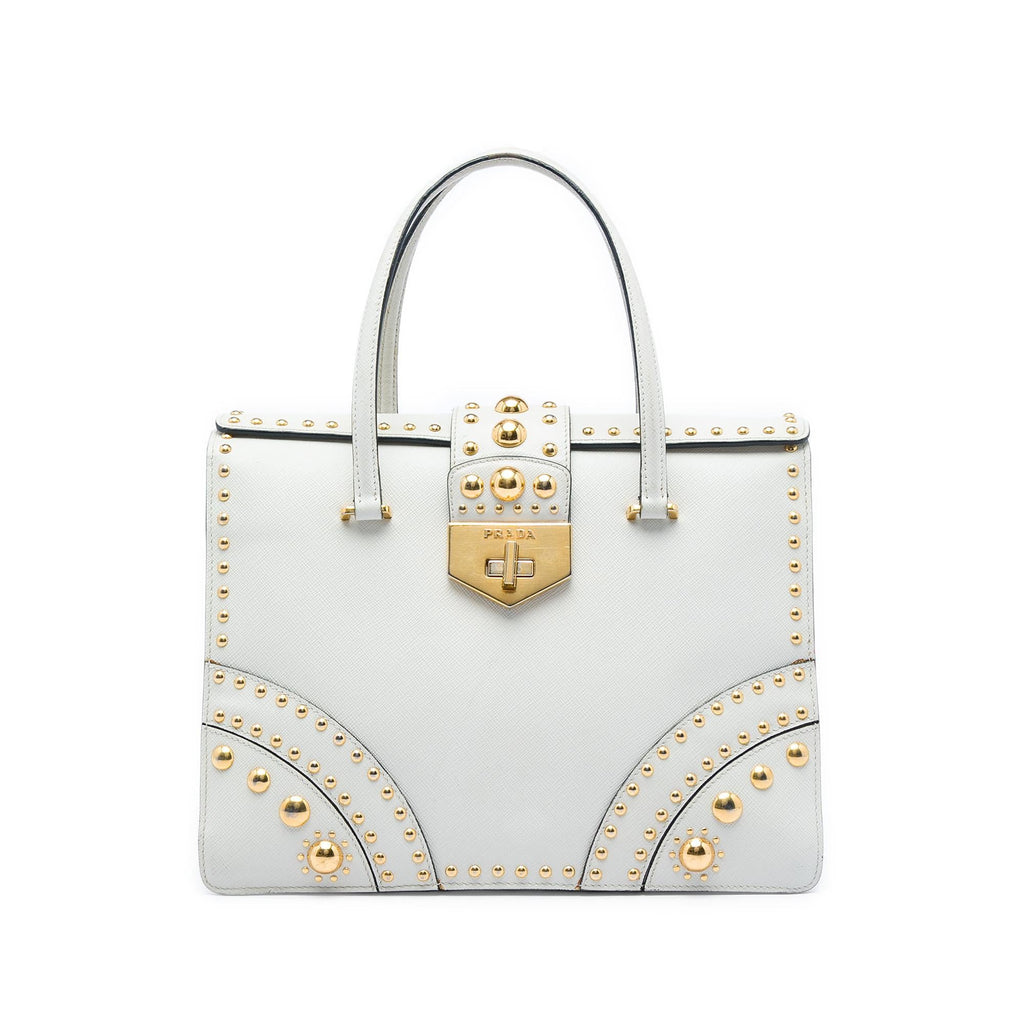Prada Studded Saffiano Turnlock Handbag