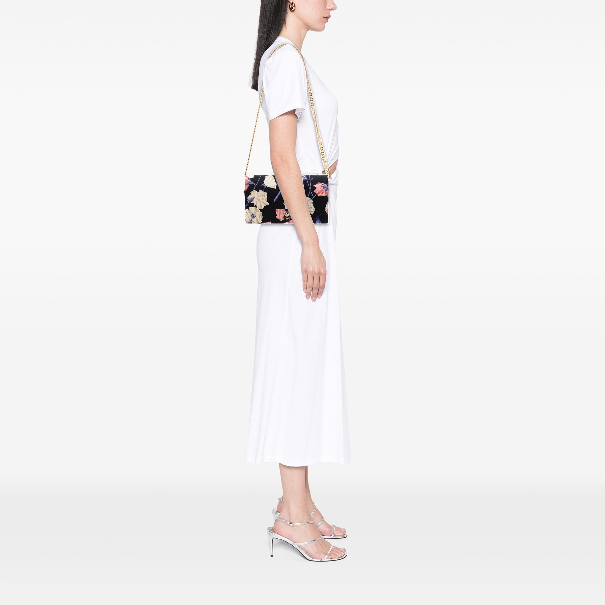 Prada Tessuto Floral Print Chain Crossbody