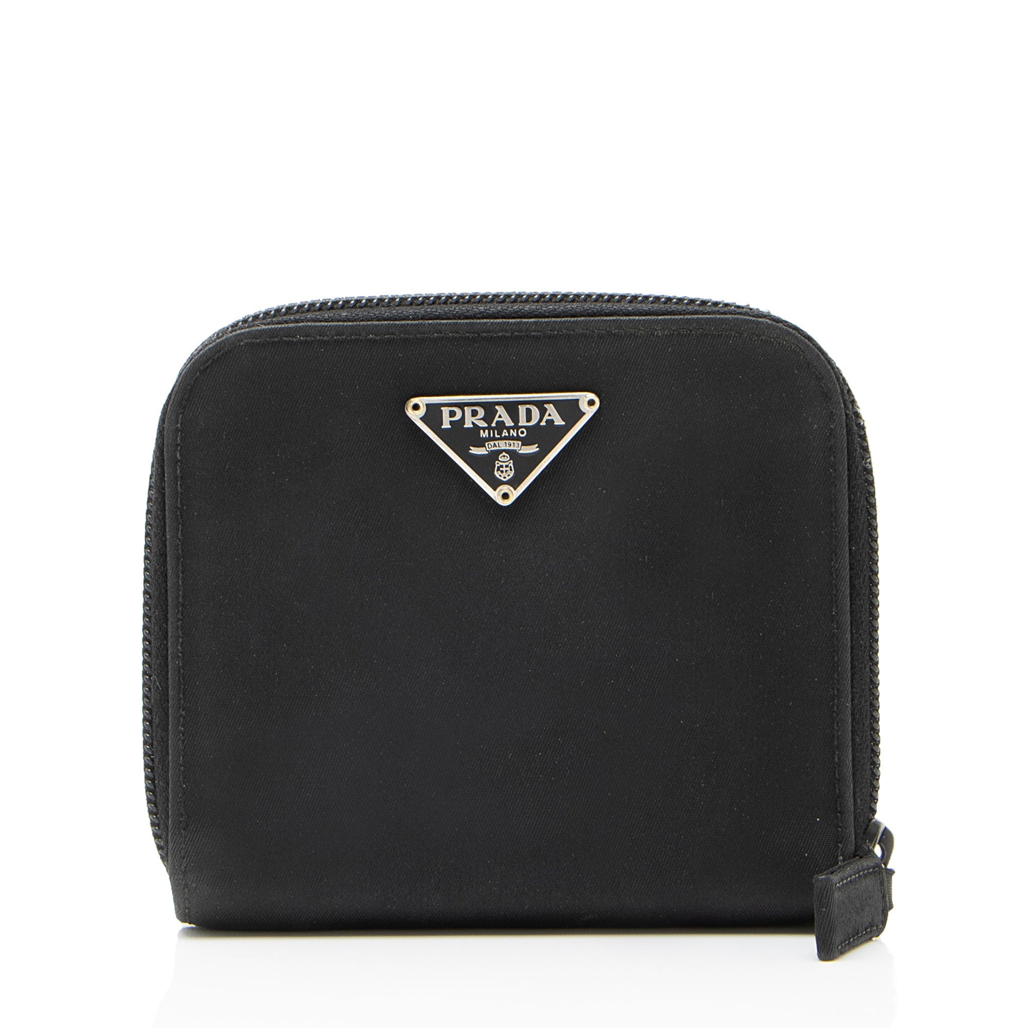 Prada Tessuto Saffiano Compact Bifold Zip Around Wallet
