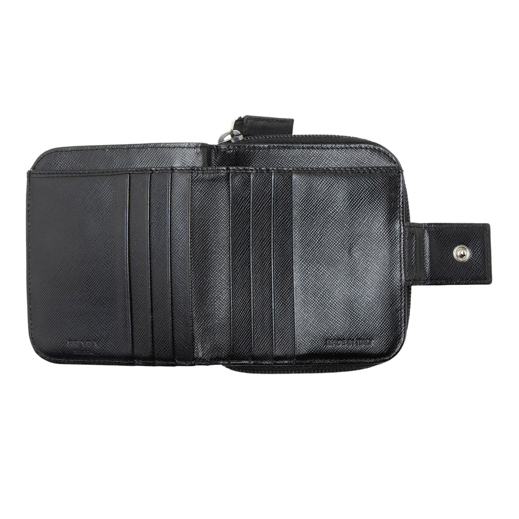 Prada Tessuto Saffiano Compact Bifold Zip Around Wallet