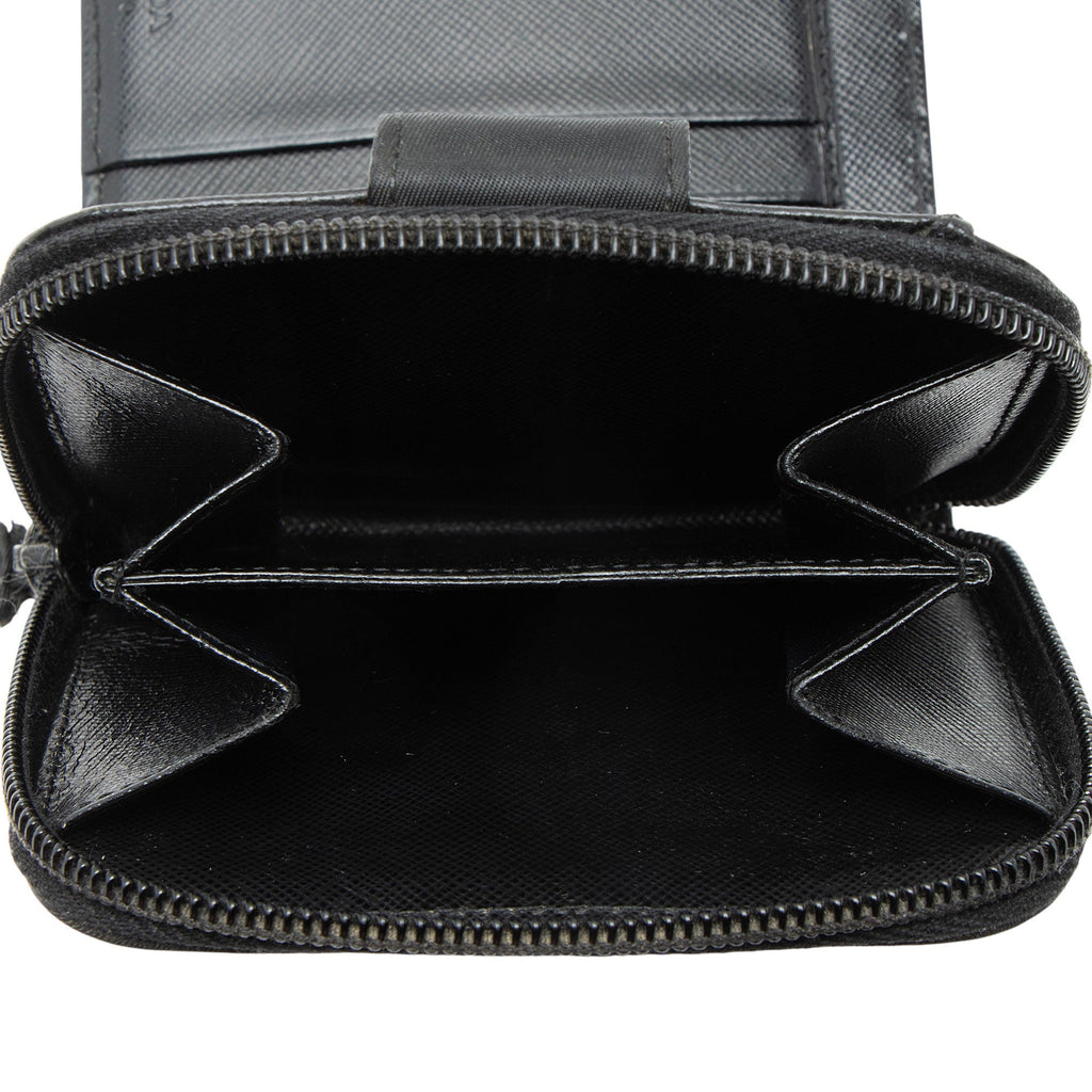 Prada Tessuto Saffiano Compact Bifold Zip Around Wallet