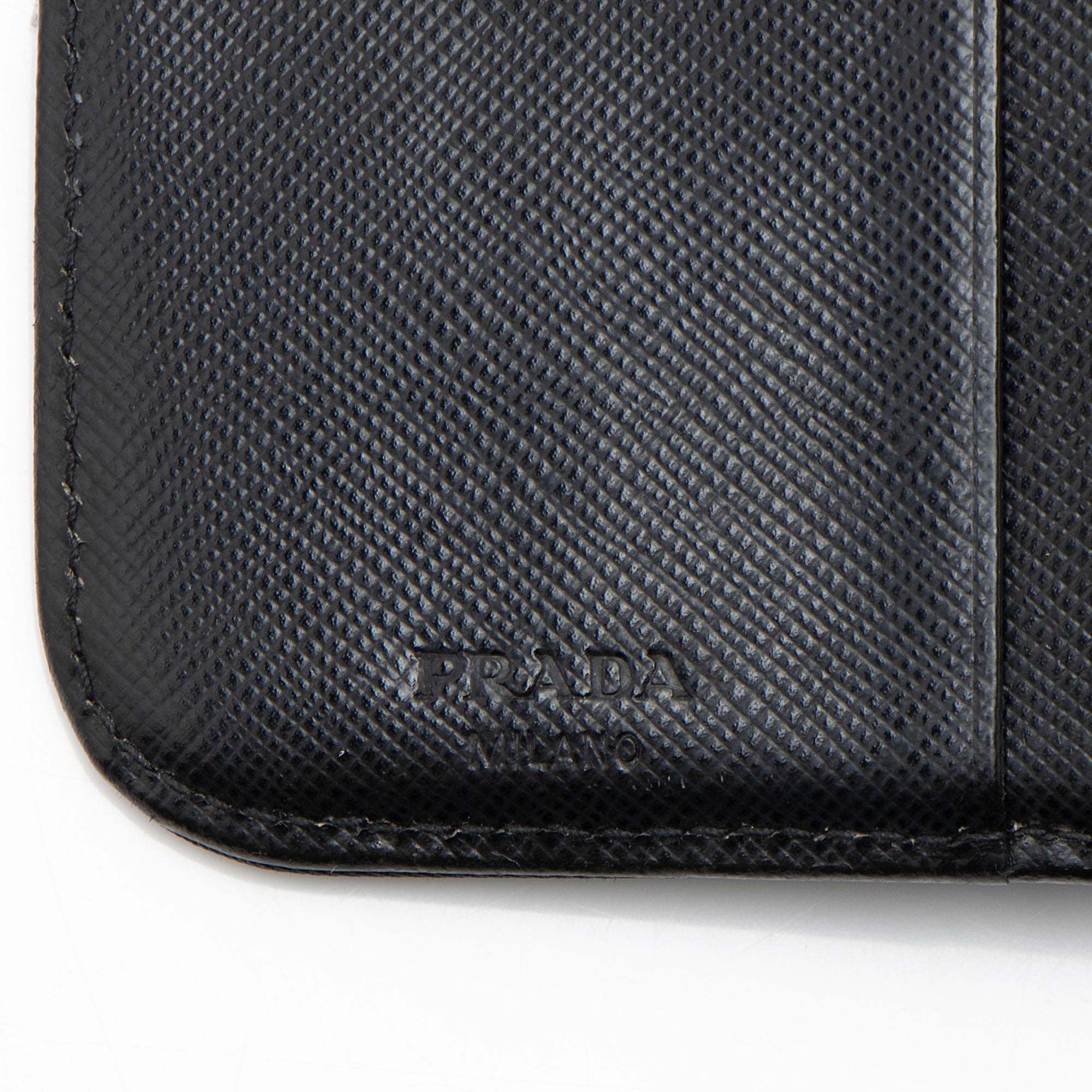 Prada Tessuto Saffiano Compact Bifold Zip Around Wallet