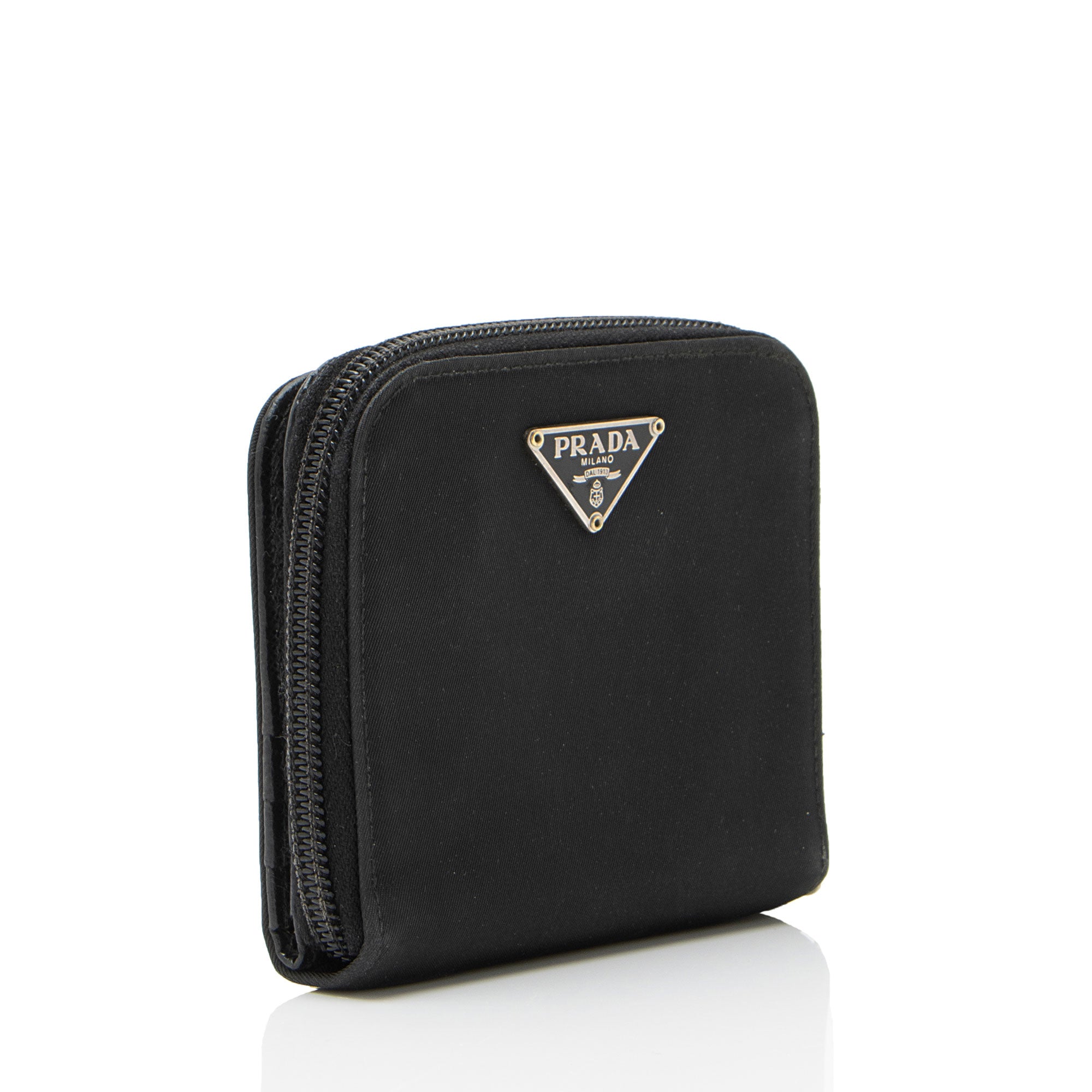 Prada Tessuto Saffiano Compact Bifold Zip Around Wallet