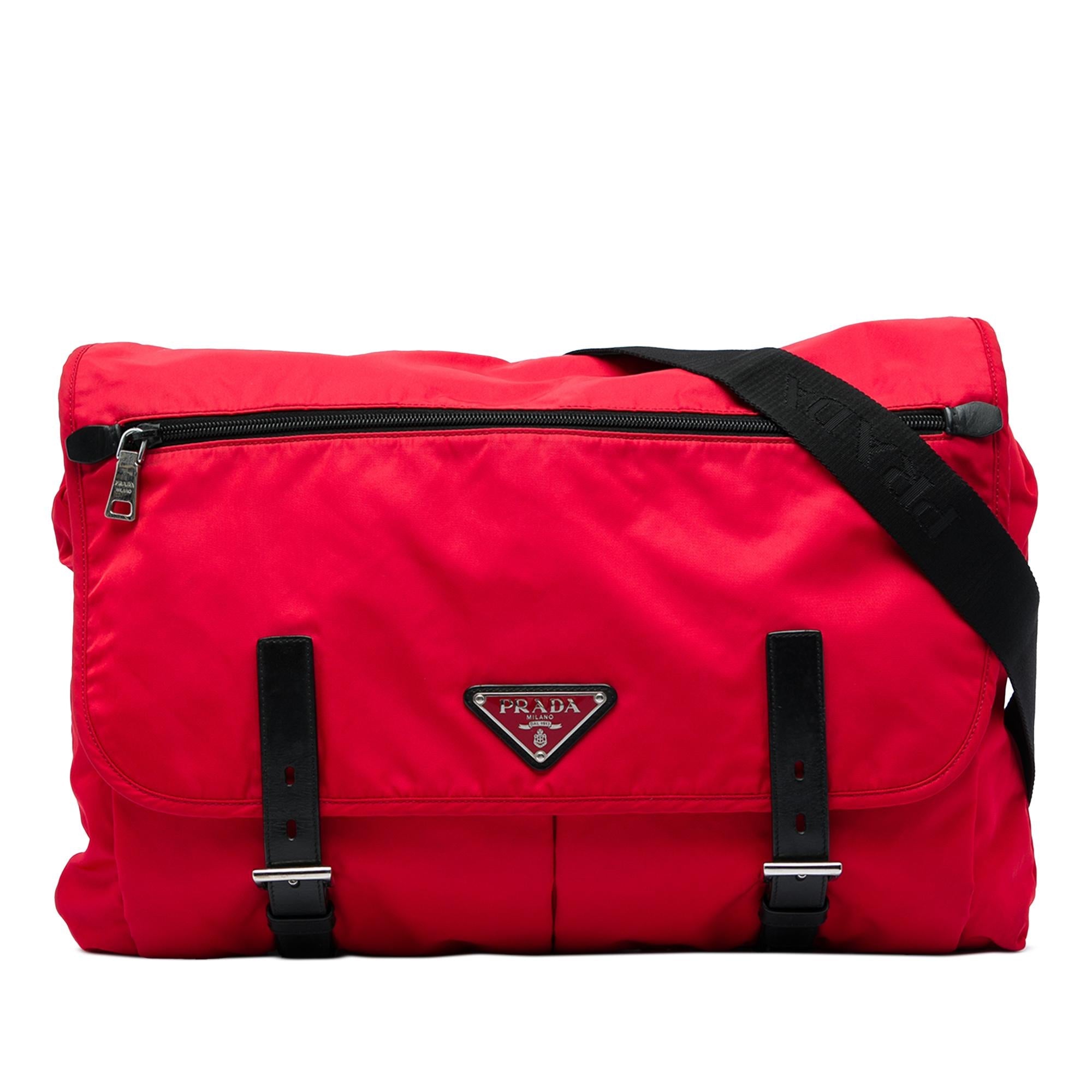 Prada Tessuto Zip Double Buckle Messenger Bag