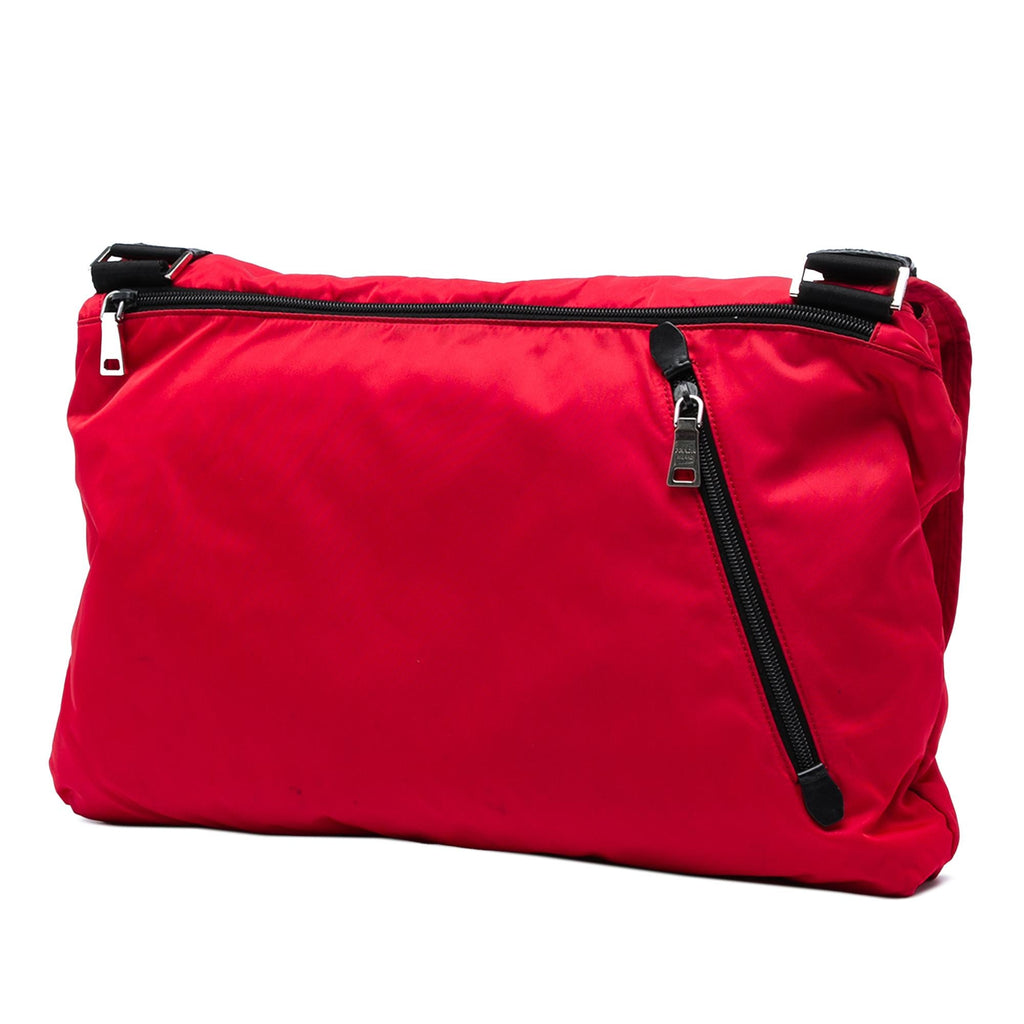 Prada Tessuto Zip Double Buckle Messenger Bag