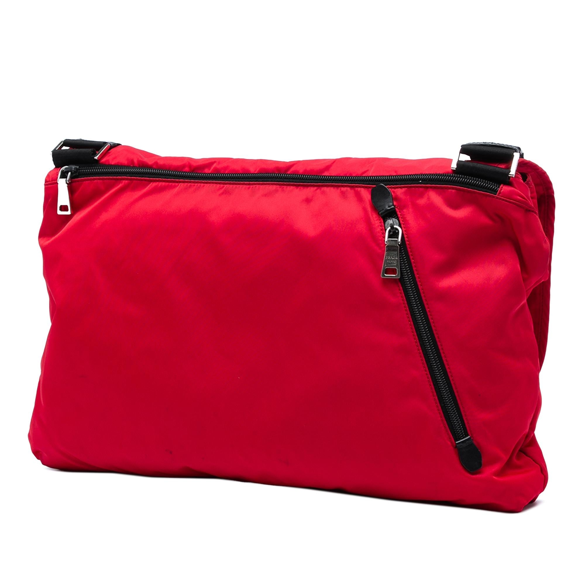 Prada Tessuto Zip Double Buckle Messenger Bag
